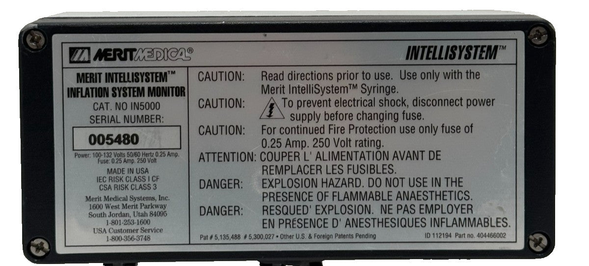 Merit Medical Intellisystem REF IN5000, Inflation System Monitor