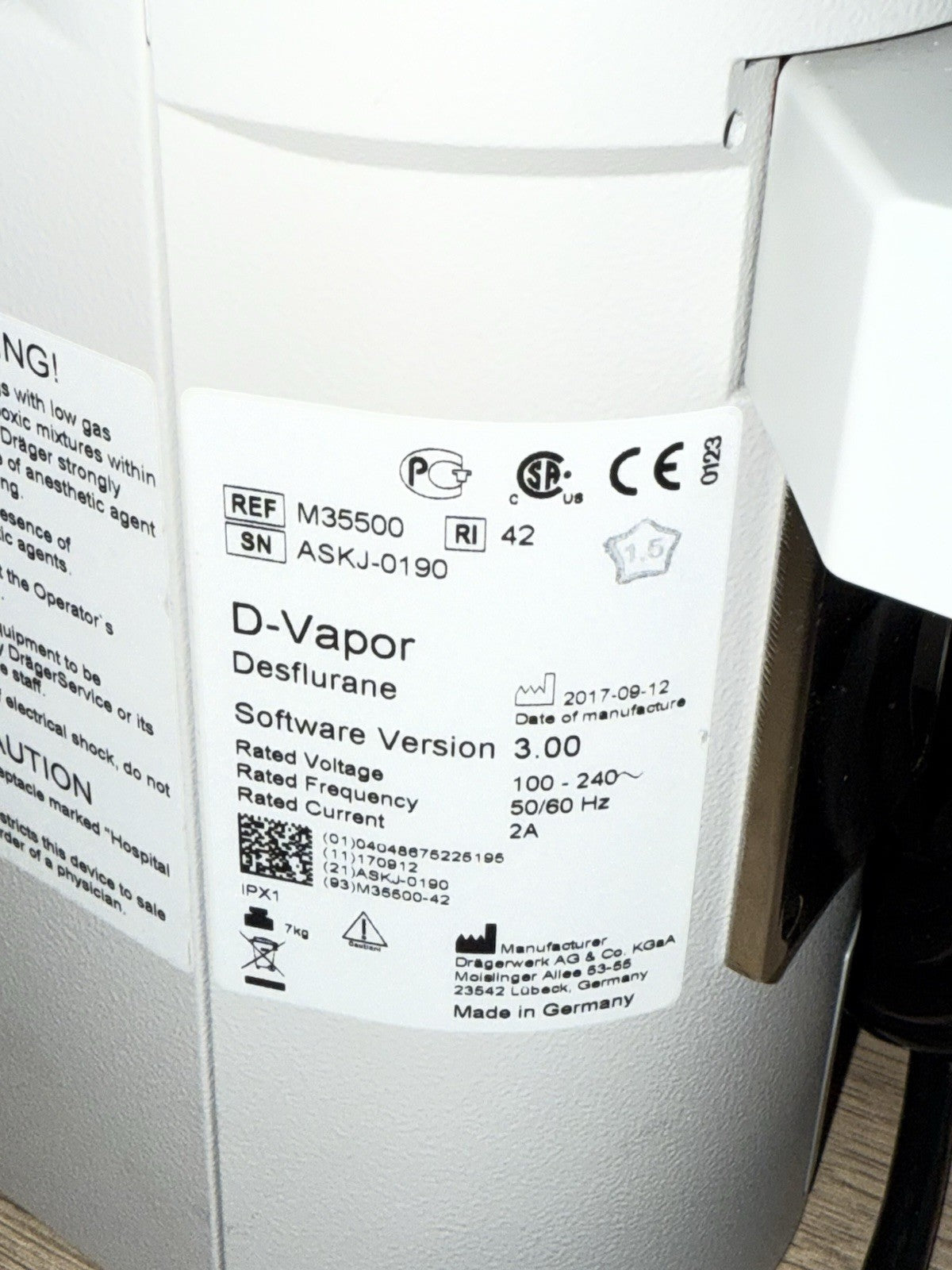 Baxter Drager D-Vapor Desflurane Vaporizer M35500 Sv 3.0