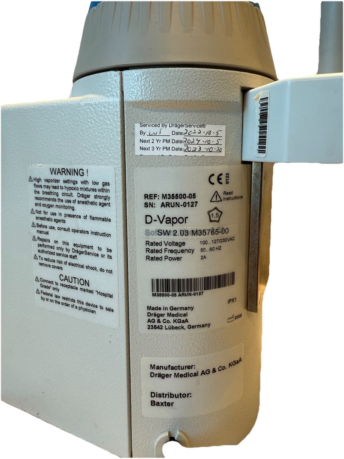Baxter Drager D-Vapor Desflurane Vaporizer M35500 Sv 2.03