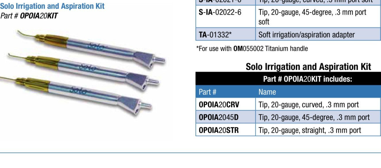 SOLO I/A Irrigation & Aspiration SURGICAL Handpiece Set OPOIA20KIT - EXCELLENT